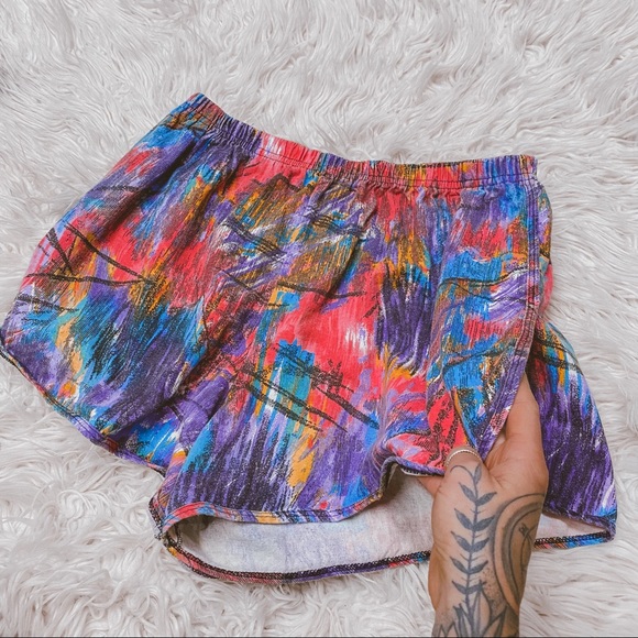 Hanes Pants - ❌SOLD❌VTG retro print high waist lounge shorts L